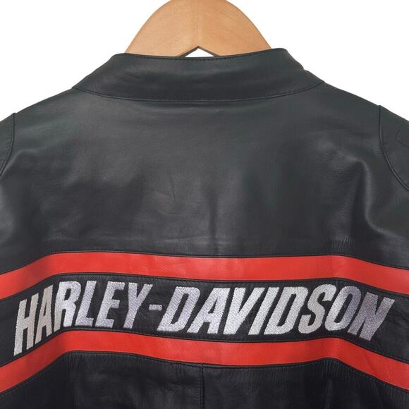 New HARLEY DAVIDSON Biker Black Leather Moto Riding Jacket Men’s Sz 3X - Picture 14 of 16